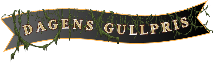En banner som det står Dagens gullpris på, med vinjer hengende over og tildekker skriften