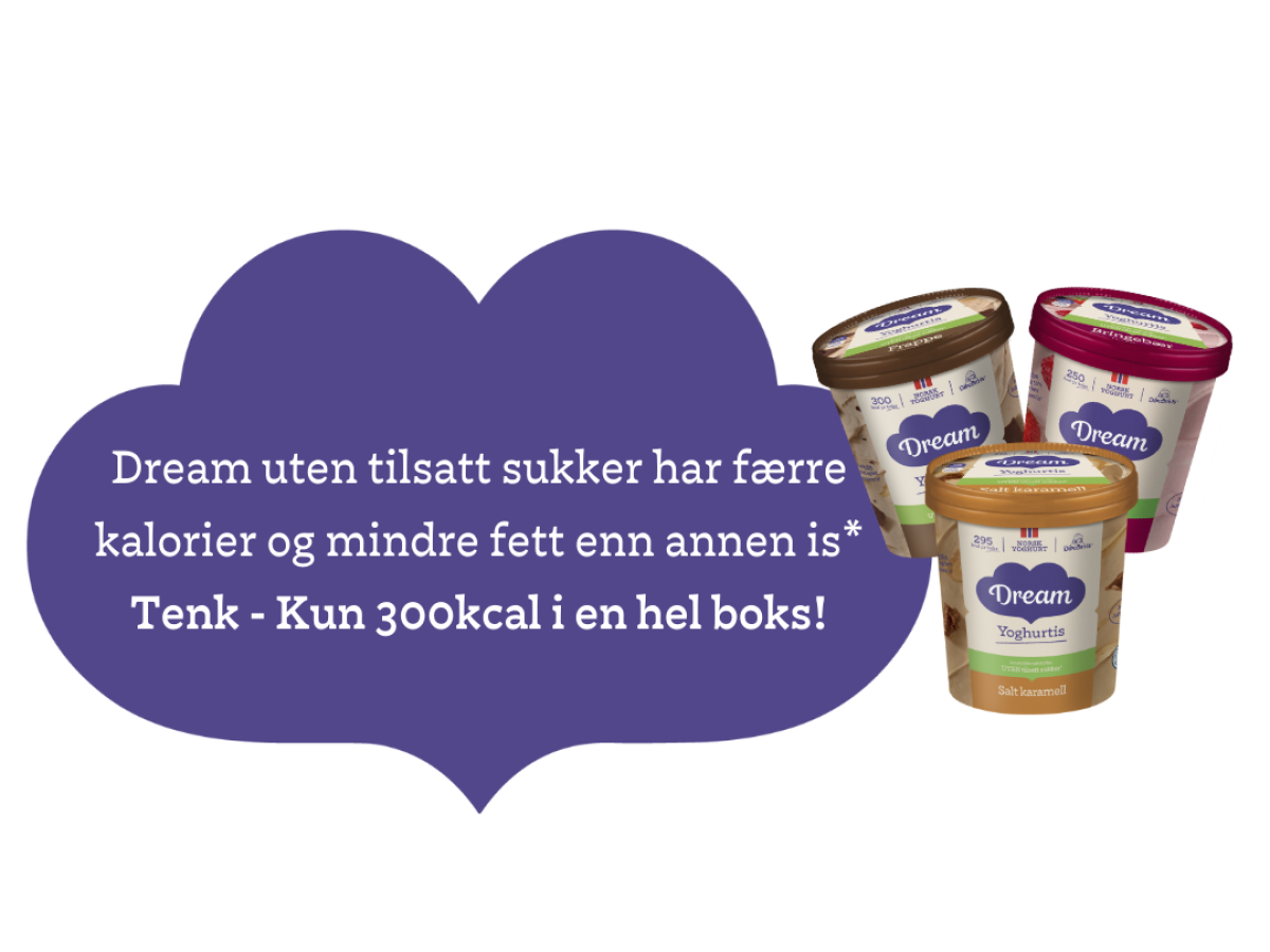 Dream uten tilsatt sukker har færre kalorier og mindre fett enn annen is
